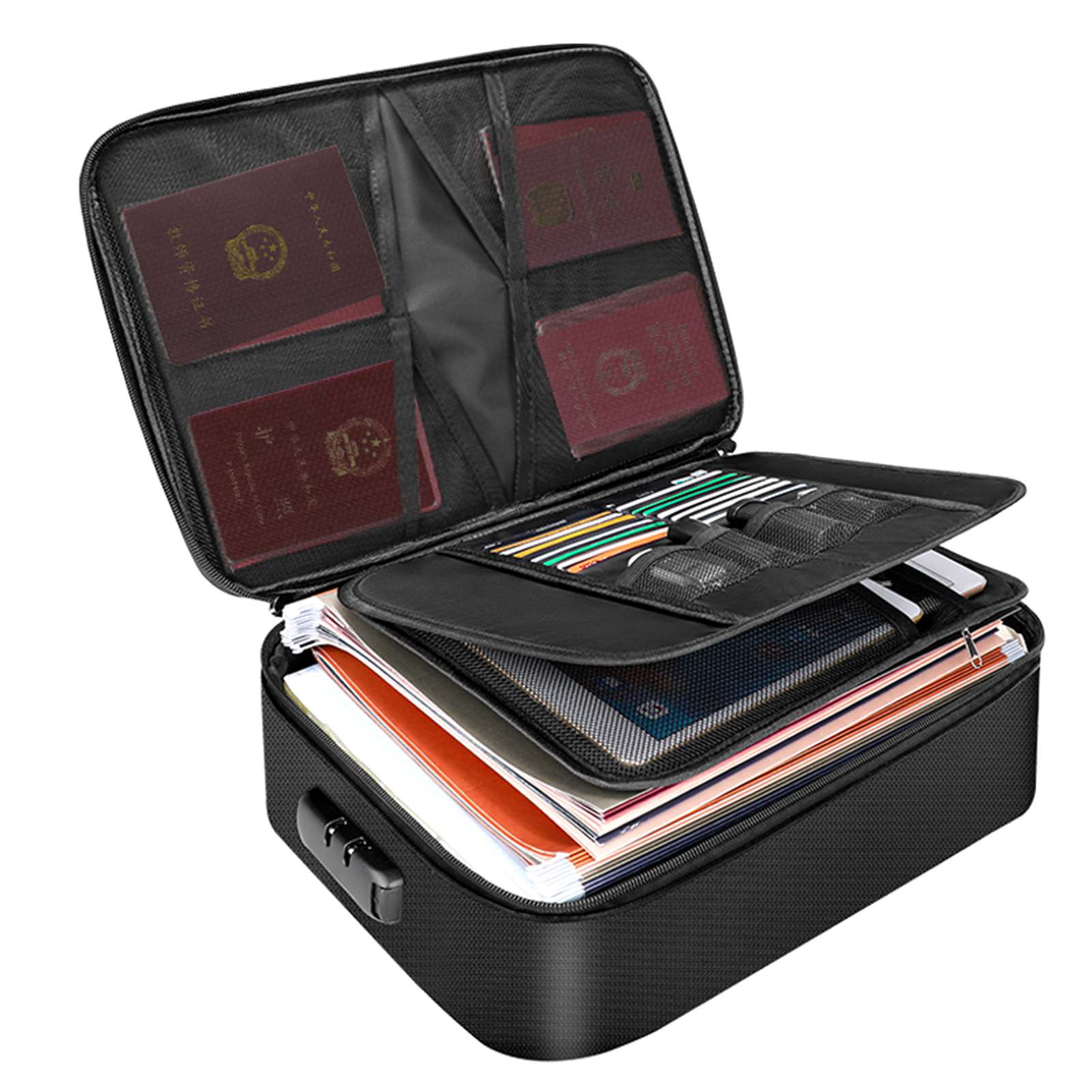 Home Office Passport - Tas Dokumen Tahan Api dengan Penutup