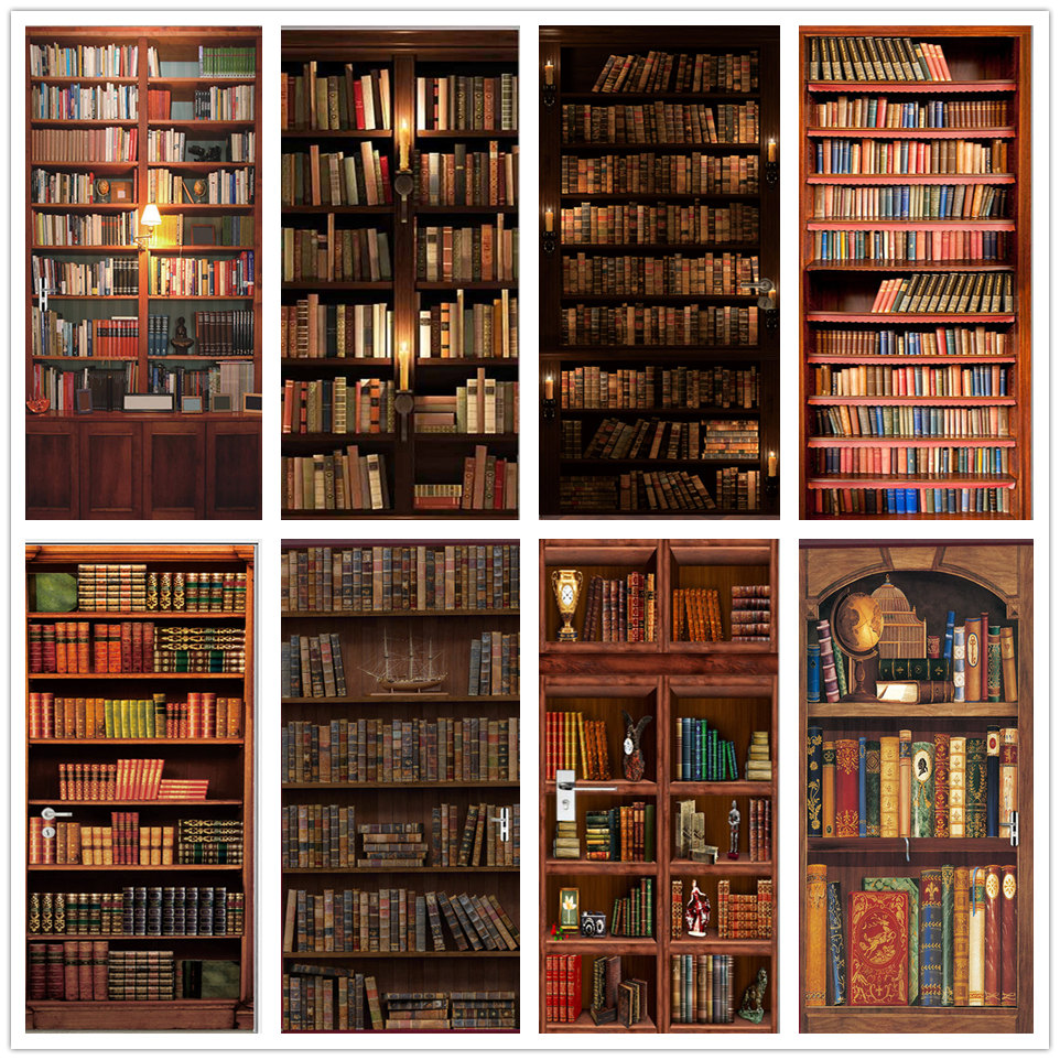 Home Office Bookshelves - 3D Pintu Wallpaper PVC Perpustakaan Rak