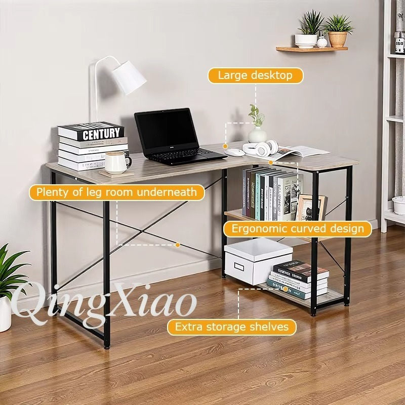 Meja Sudut Bentuk L Dengan Rak - Home Office Bookshelves ulasan dan harga