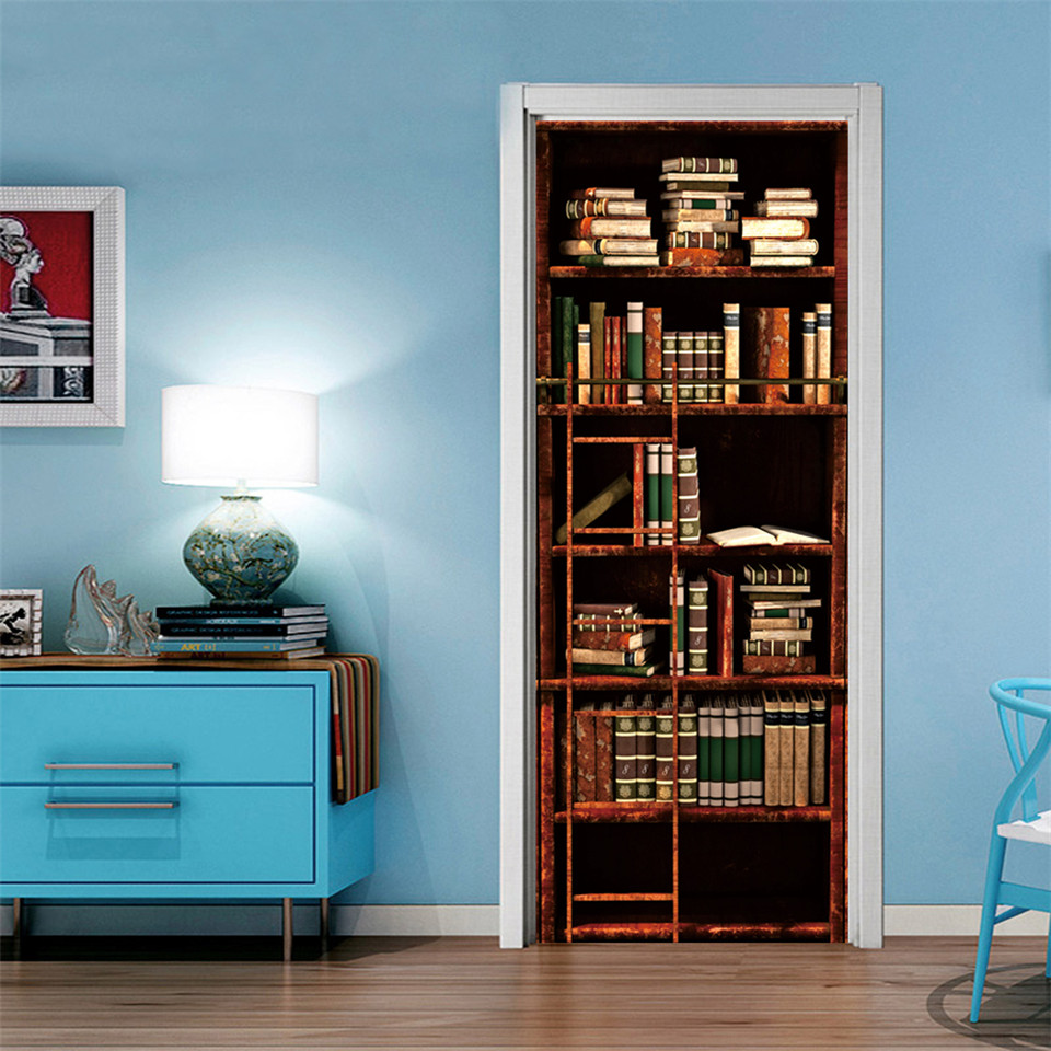 3D Pintu Wallpaper PVC Perpust - Home Office Bookshelves ulasan dan harga
